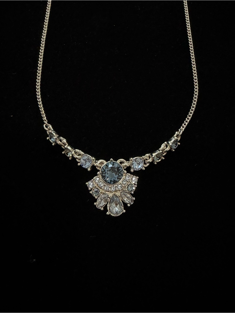 Givenchy Silver-Tone Necklace with Blue and Clear Crystals